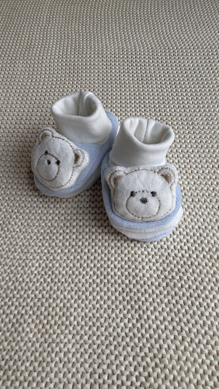 Mavi Peluş 3D Ayıcıklı Kadife Bebek Patiği