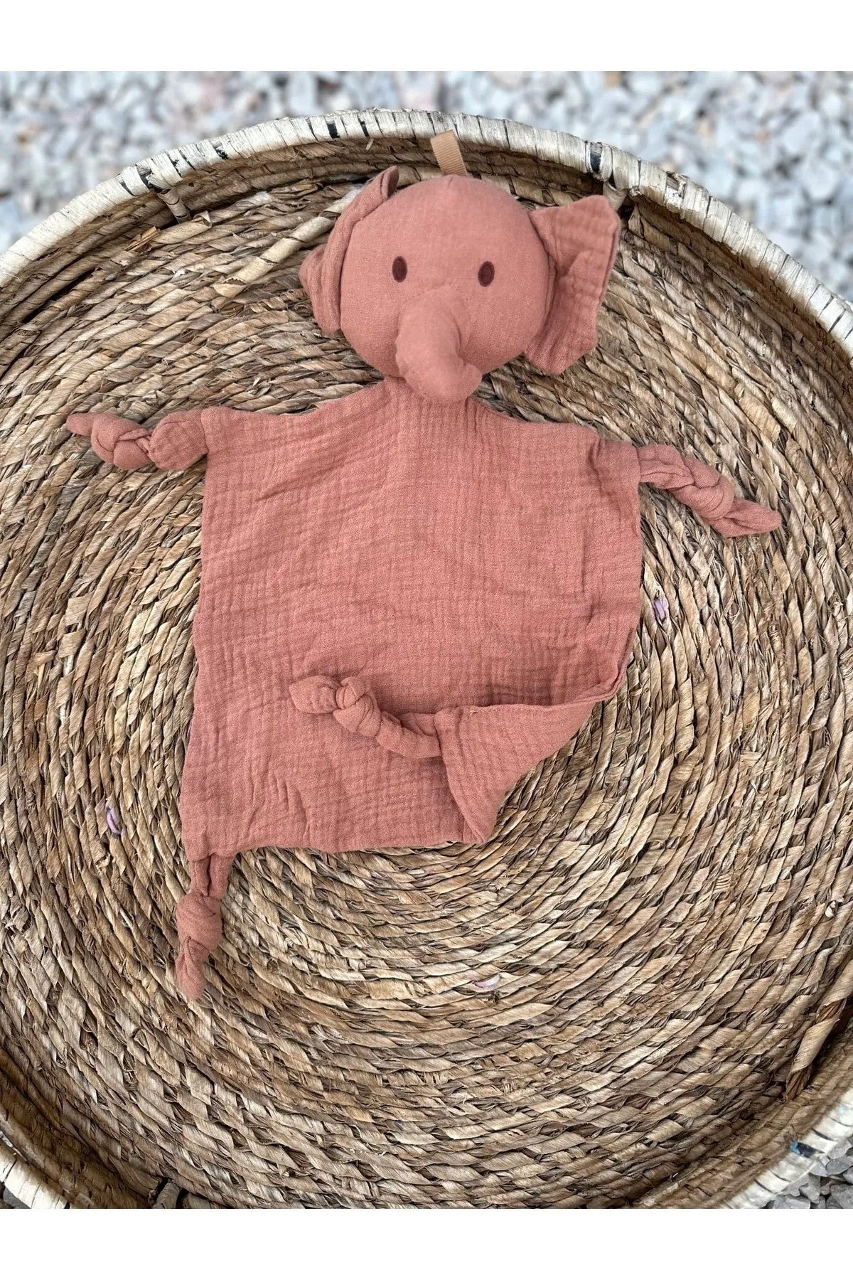 Çıngıraklı Fil Figürlü Muslin Bebek Uyku Arkadaşı