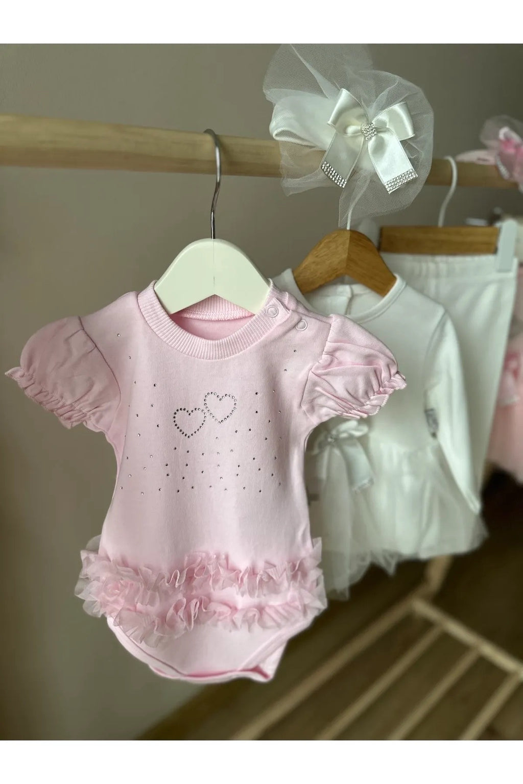 Pembe Tül Detaylı Kız Bebek Çıtçıtlı Body