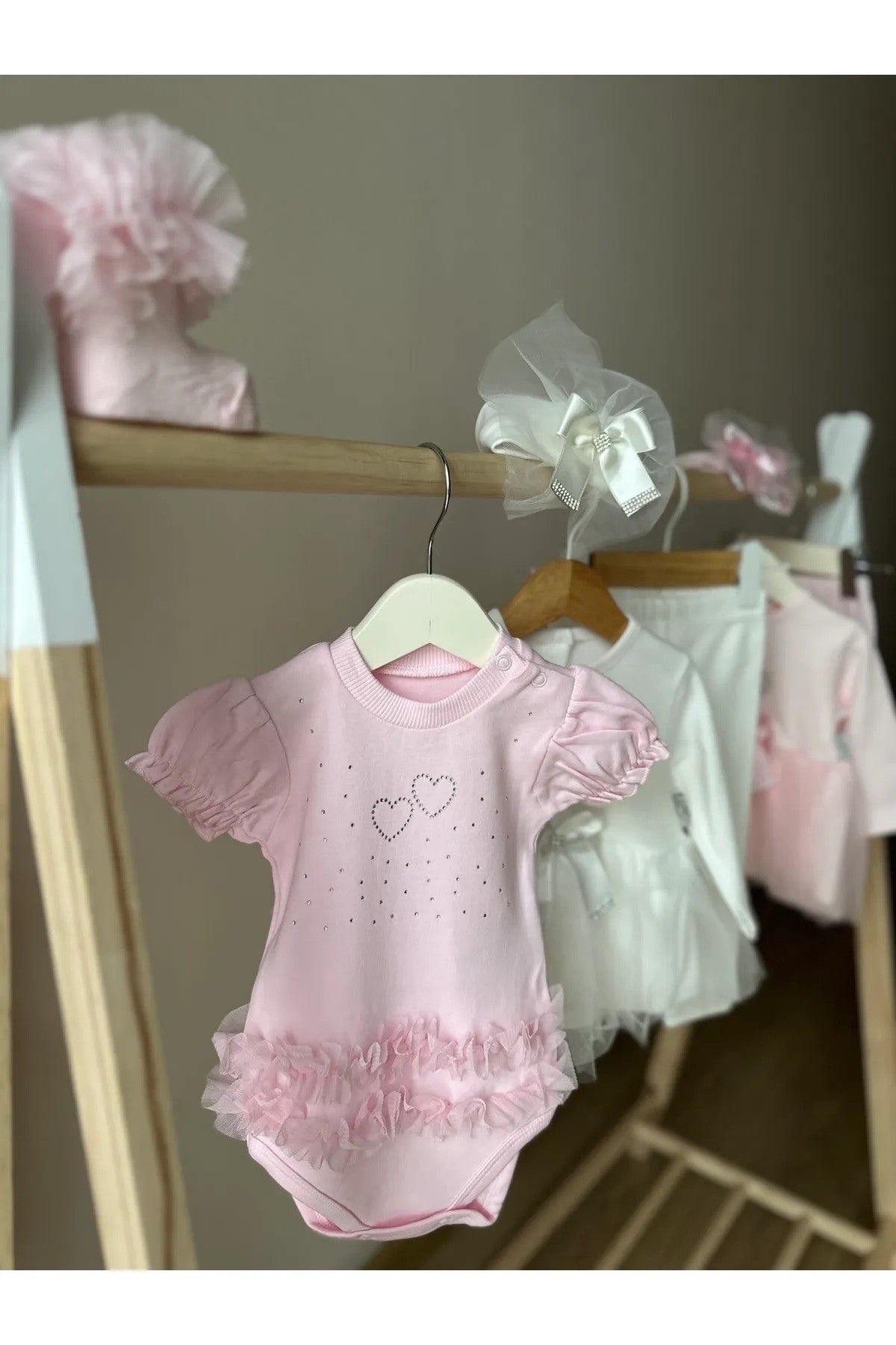 Pembe Tül Detaylı Kız Bebek Çıtçıtlı Body