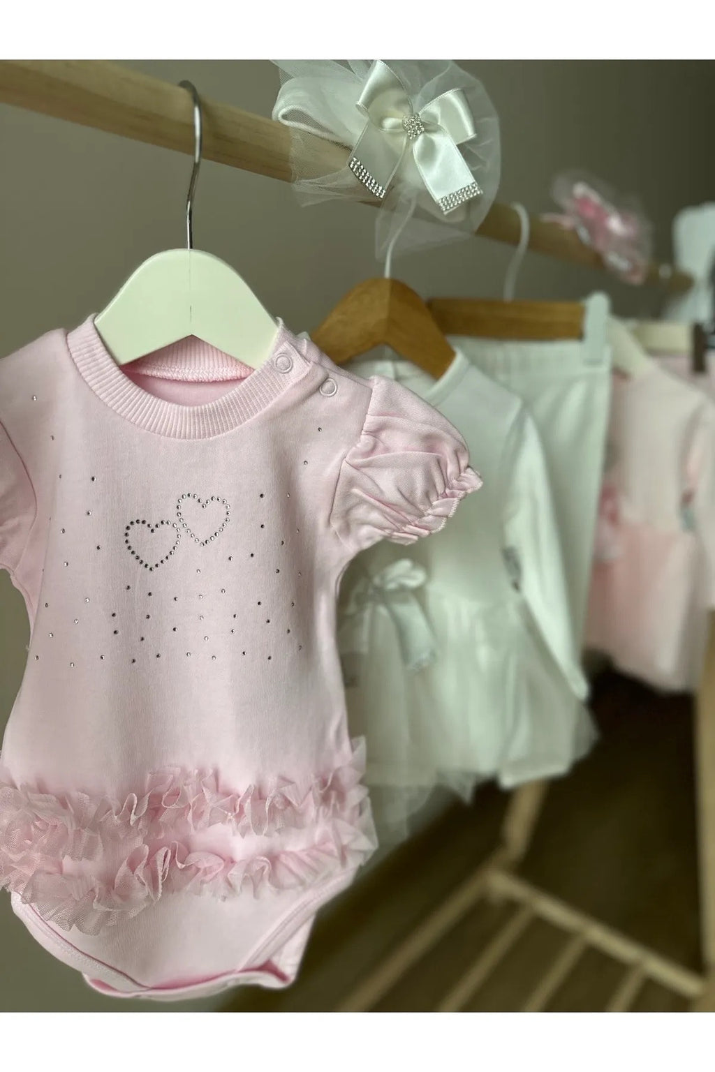 Pembe Tül Detaylı Kız Bebek Çıtçıtlı Body