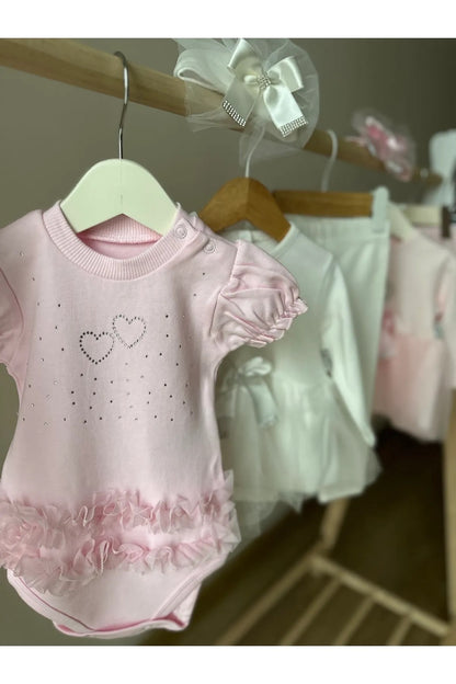Pembe Tül Detaylı Kız Bebek Çıtçıtlı Body