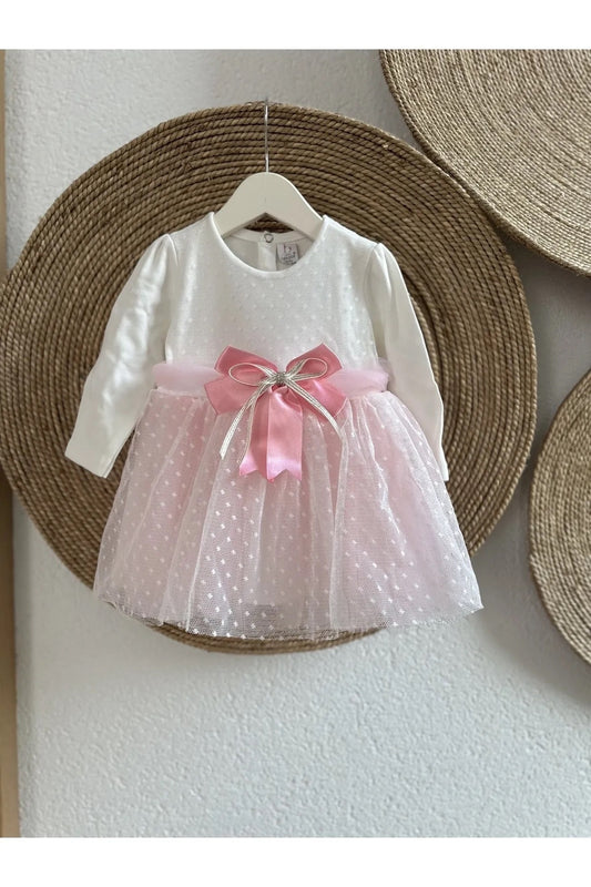 Beli Fiyonklu Tüllü Kız Bebek Elbise