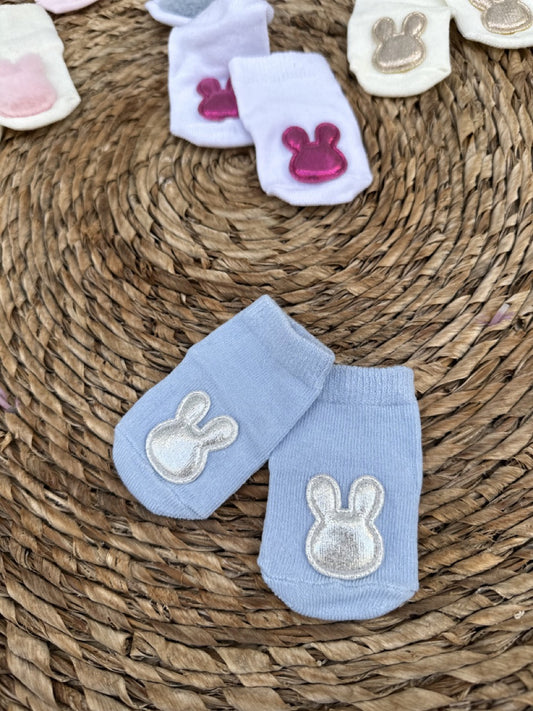 Krem Tüylü Tavşan Objeli Eğlenceli Bebek Çorabı