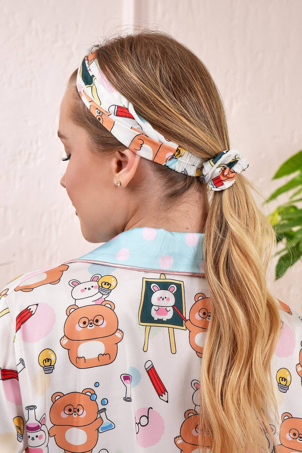 Ayıcık Desenli Saten Kısa Kadın Pijama Takımı