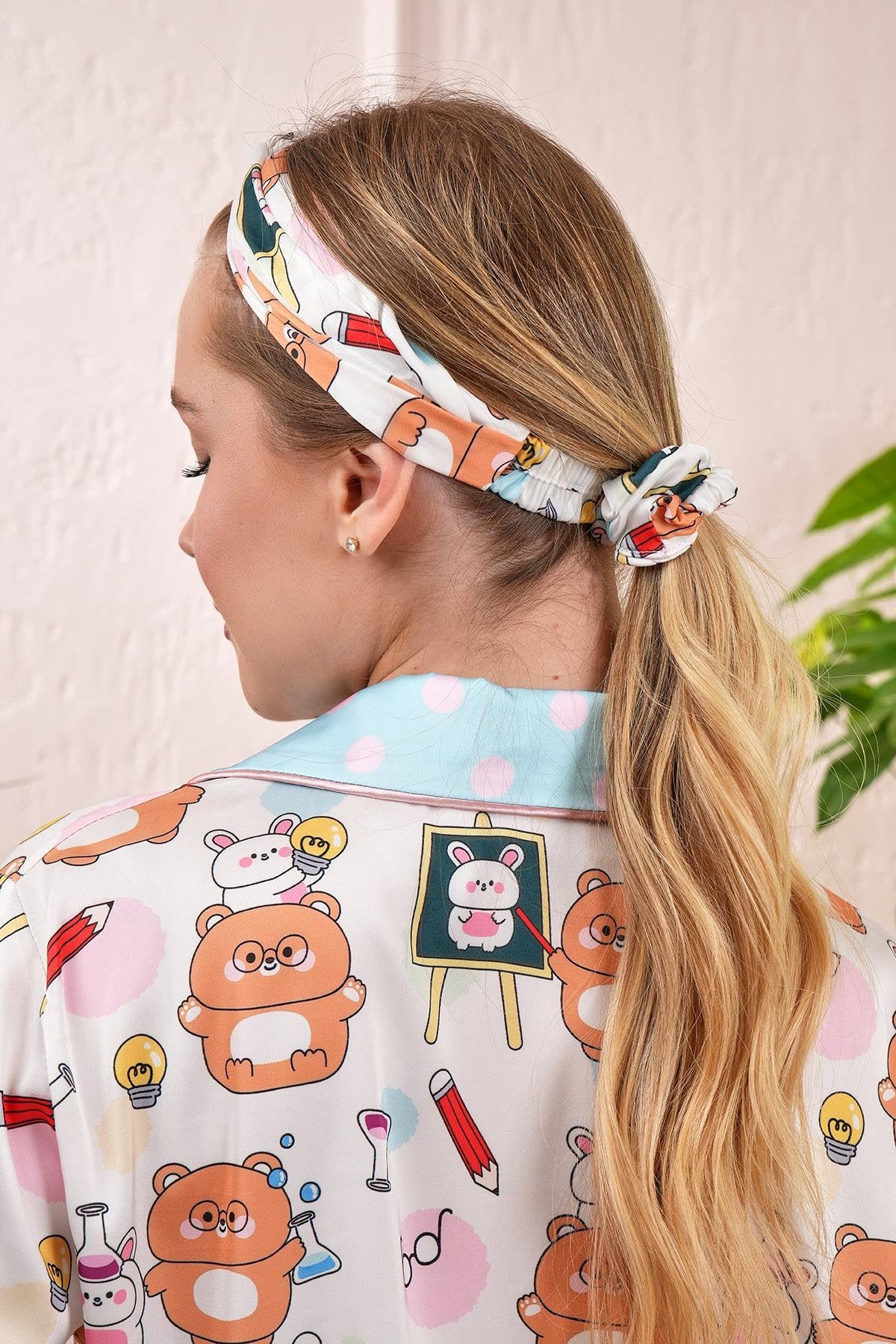 Ayıcık Desenli Saten Kısa Kadın Pijama Takımı