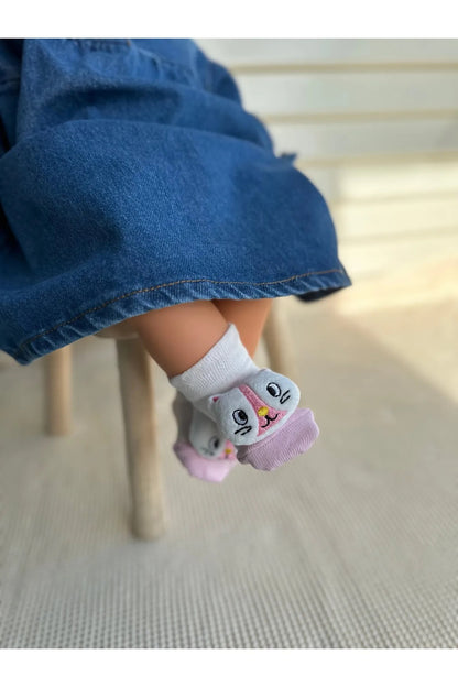 Peluş 3D Hayvan  Oyuncaklı Bebek Çorabı