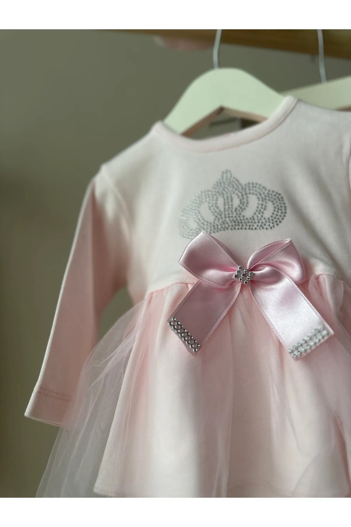 Pembe Tütülü Saç Bantlı 3lü Kız Bebek Takım