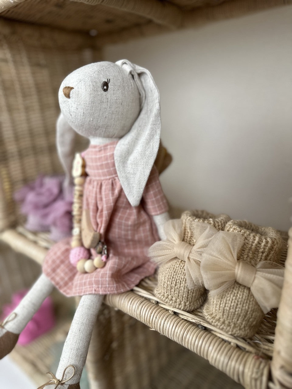 Bej Handmade Tül Fiyonk Detaylı Kız Bebek Patik