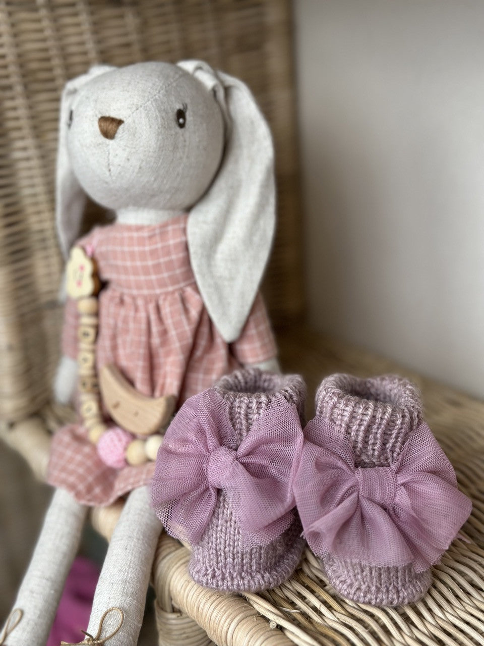 Gül Kurusu  Handmade Tül Fiyonk Detaylı Kız Bebek Patik
