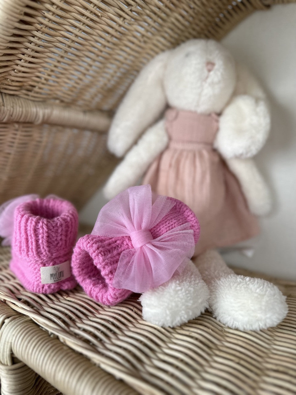 Pembe Handmade Tül Fiyonk Detaylı Kız Bebek Patik