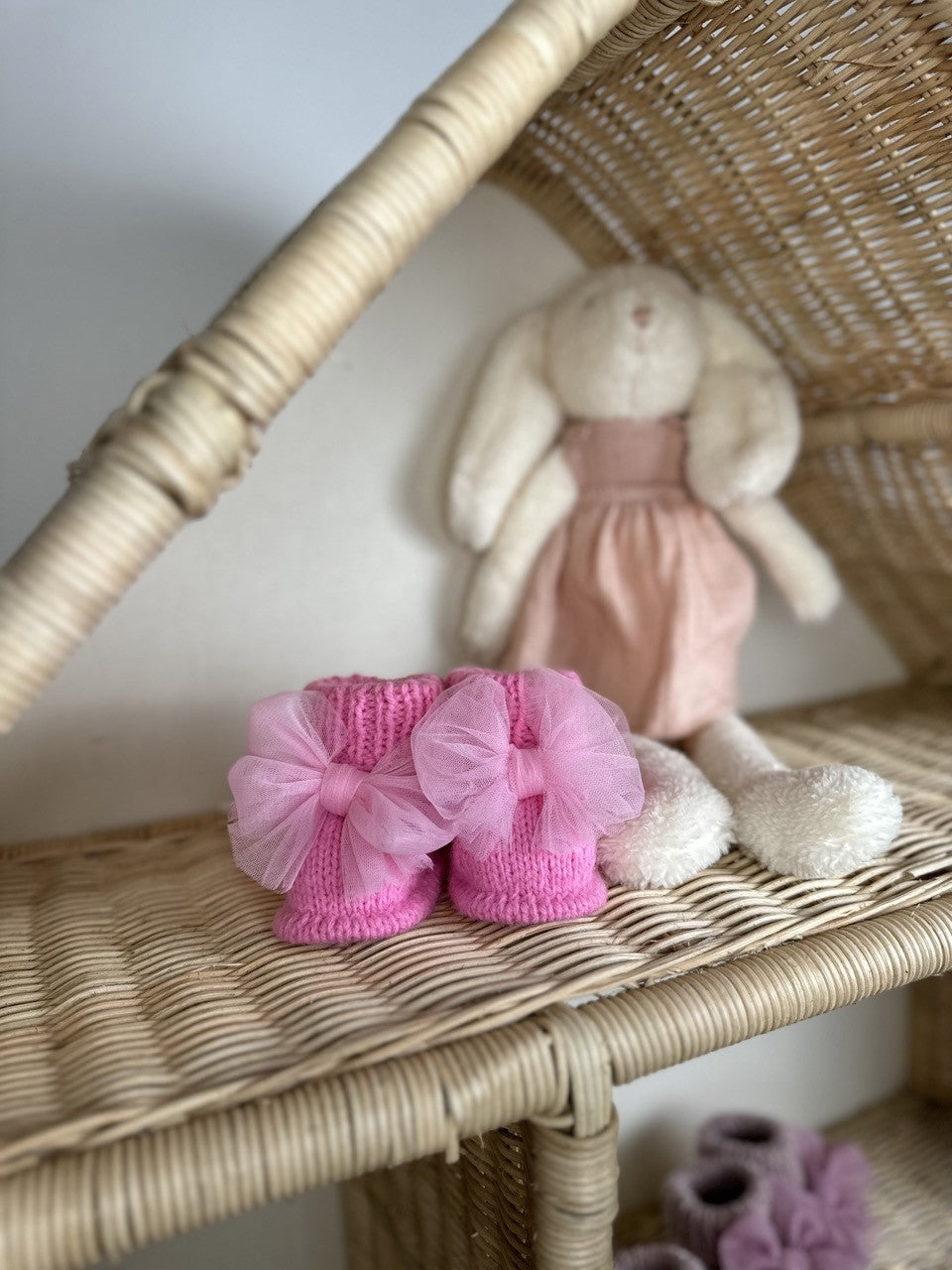 Pembe Handmade Tül Fiyonk Detaylı Kız Bebek Patik