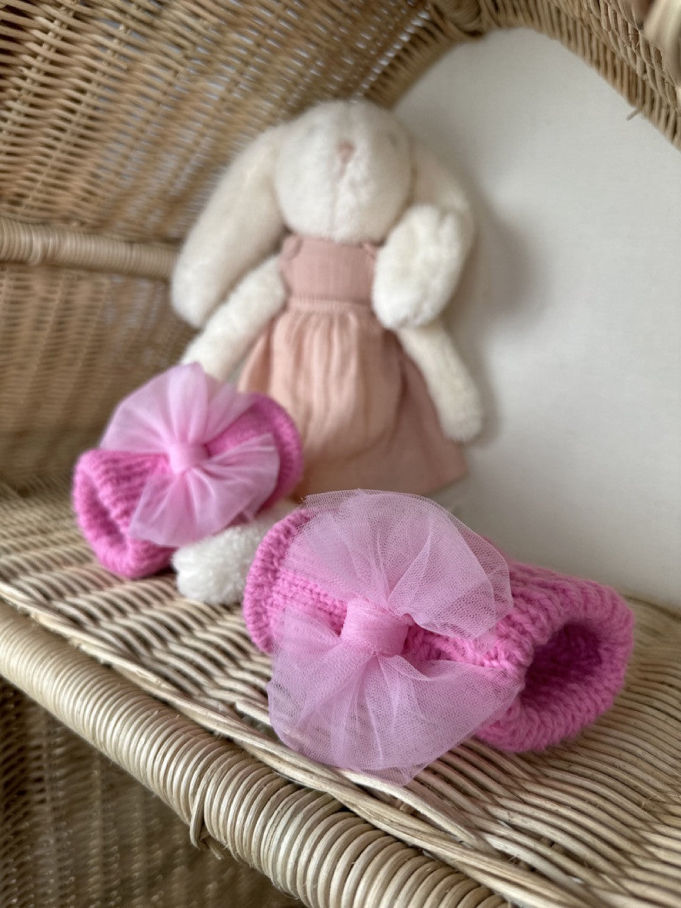 Pembe Handmade Tül Fiyonk Detaylı Kız Bebek Patik