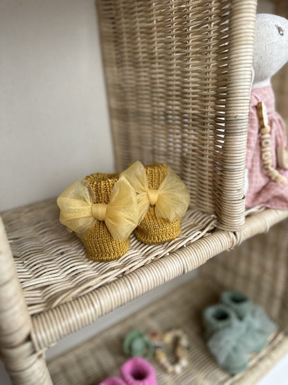 Handmade Tül Fiyonk Detaylı Yeşil Kız Bebek Patik
