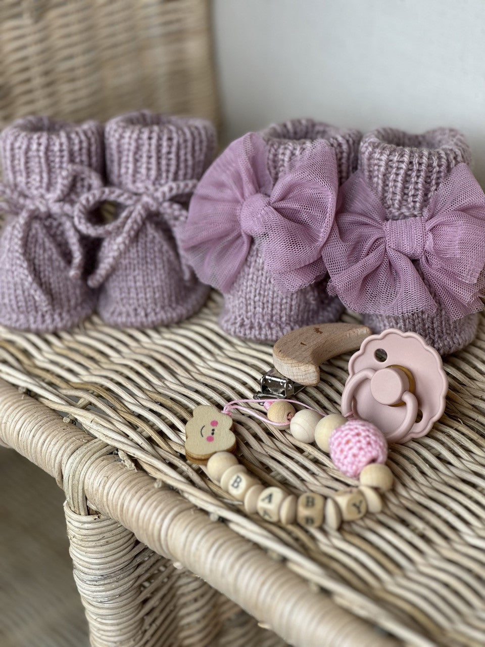 Gül Kurusu  Handmade Tül Fiyonk Detaylı Kız Bebek Patik