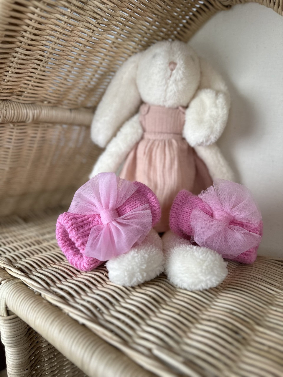 Pembe Handmade Tül Fiyonk Detaylı Kız Bebek Patik