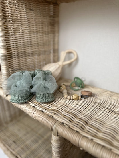 Handmade Tül Fiyonk Detaylı Yeşil Kız Bebek Patik