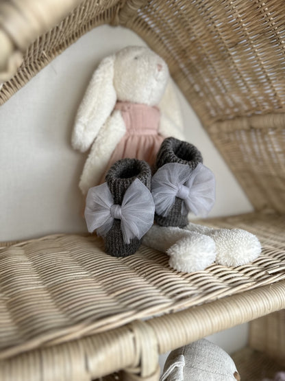 Handmade Tül Fiyonk Detaylı Yeşil Kız Bebek Patik