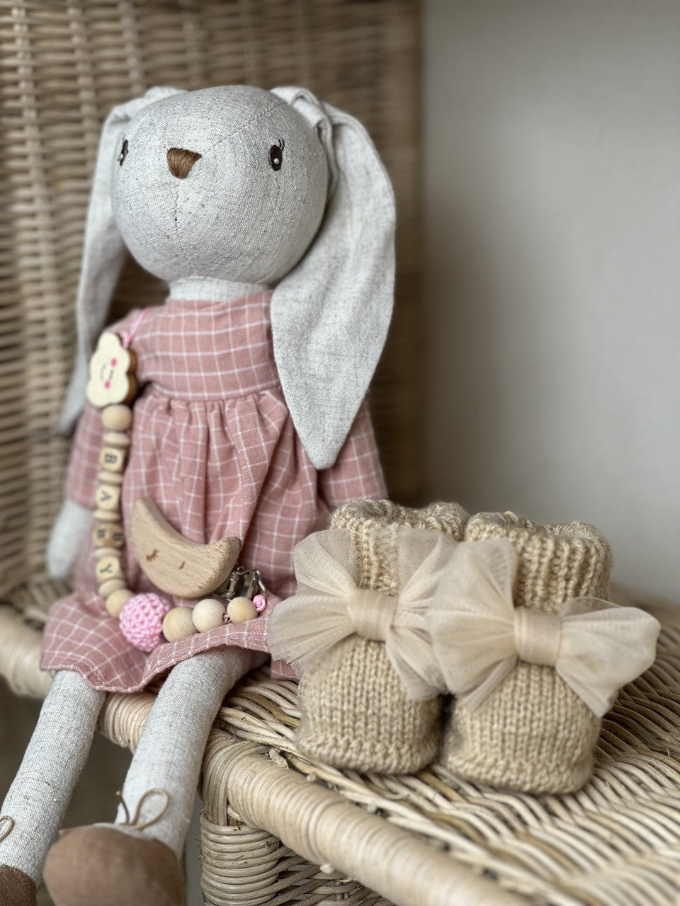 Bej Handmade Tül Fiyonk Detaylı Kız Bebek Patik