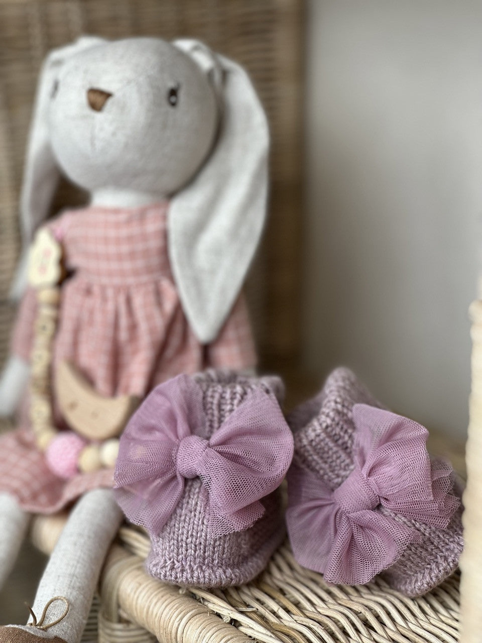 Gül Kurusu  Handmade Tül Fiyonk Detaylı Kız Bebek Patik