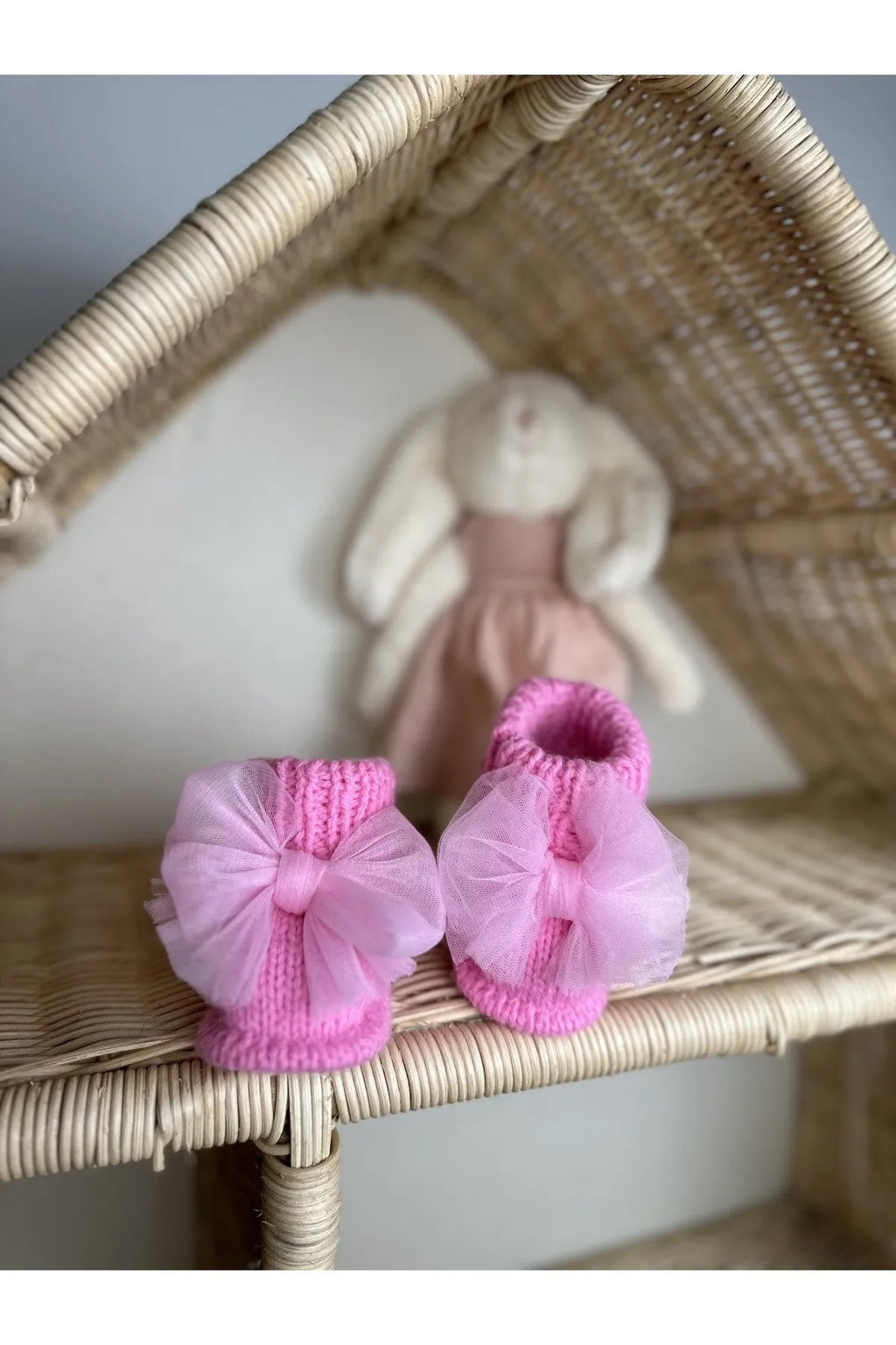 Pembe Handmade Tül Fiyonk Detaylı Kız Bebek Patik