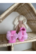 Pembe Handmade Tül Fiyonk Detaylı Kız Bebek Patik