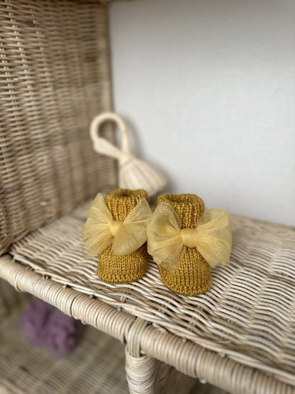 Handmade Tül Fiyonk Detaylı Yeşil Kız Bebek Patik