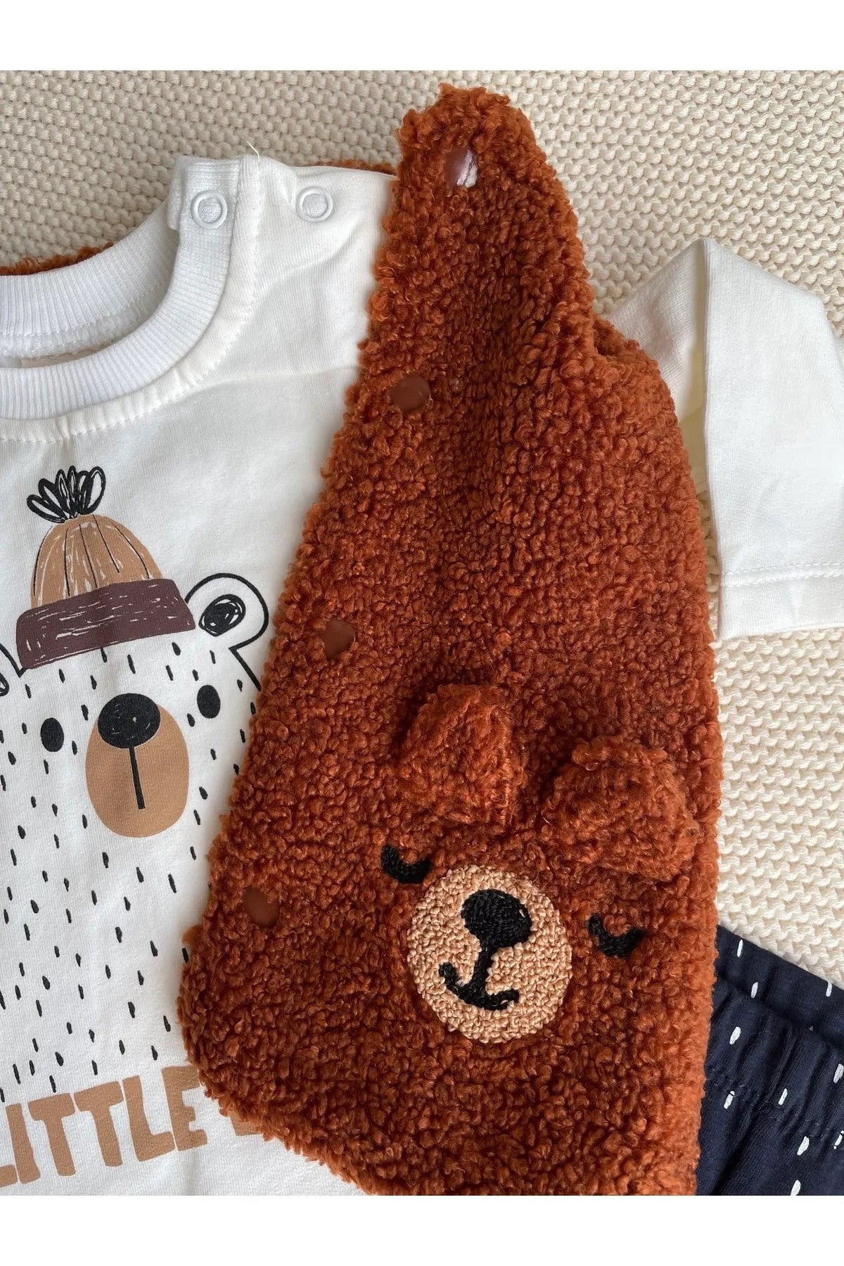 Kiremit Teddy Pelüş Yelekli 3’lü Bebek Takım