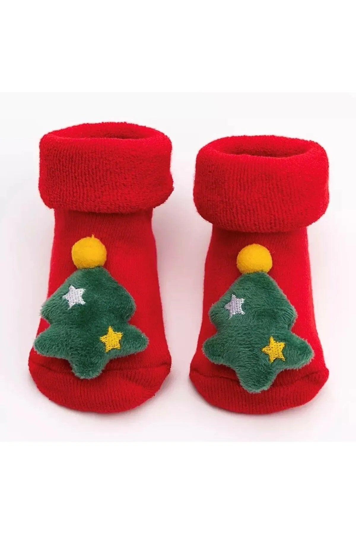 Peluş 3d Yılbaşı Ağaç Figürlü, Eğlenceli Bebek Çorabı