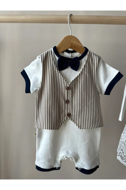 Papyon Ve Yelek Detaylı Erkek Bebek Çıtçıtlı Tulum