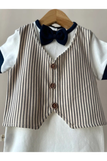 Papyon Ve Yelek Detaylı Erkek Bebek Çıtçıtlı Tulum