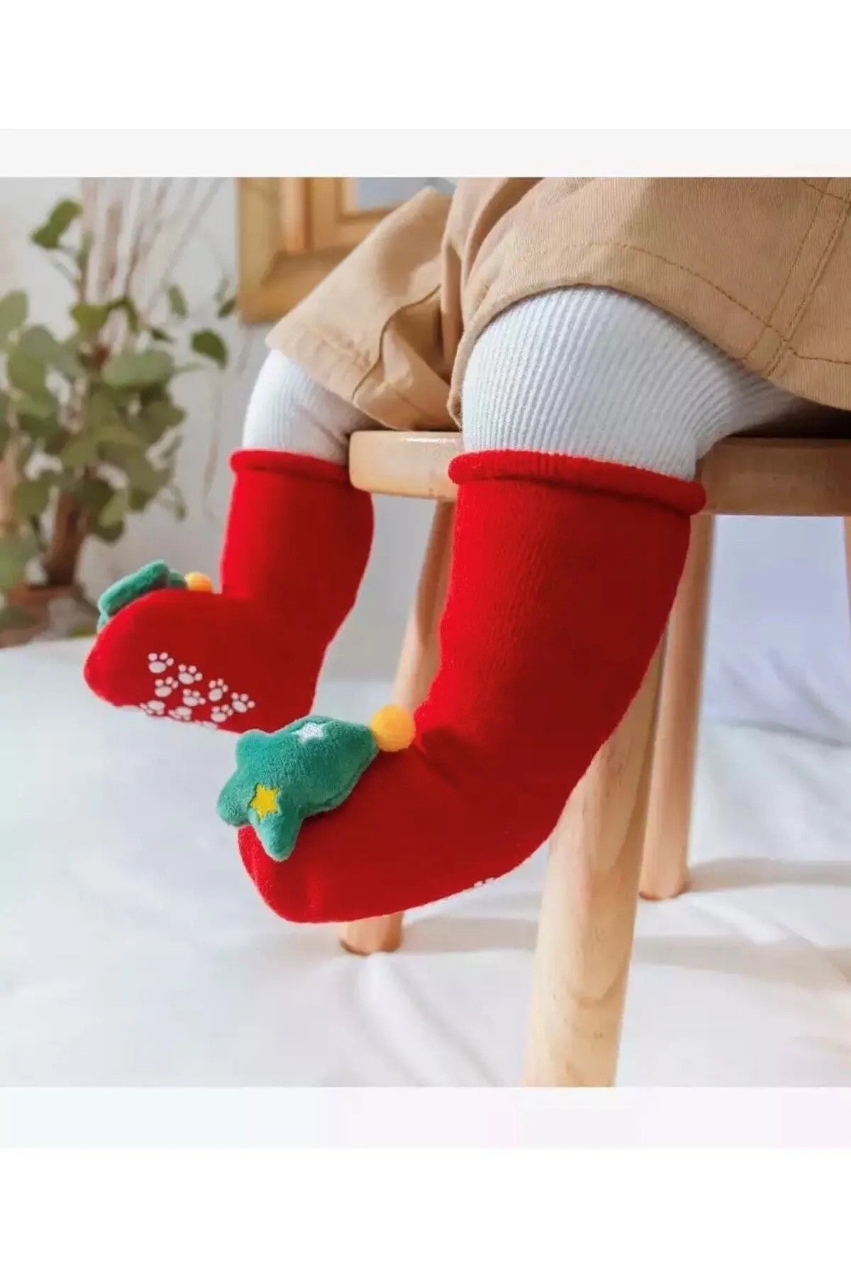 Peluş 3d Yılbaşı Ağaç Figürlü, Eğlenceli Bebek Çorabı