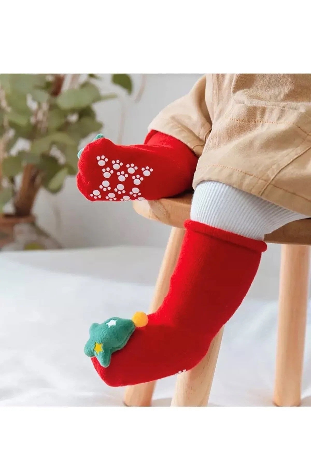Peluş 3d Yılbaşı Ağaç Figürlü, Eğlenceli Bebek Çorabı
