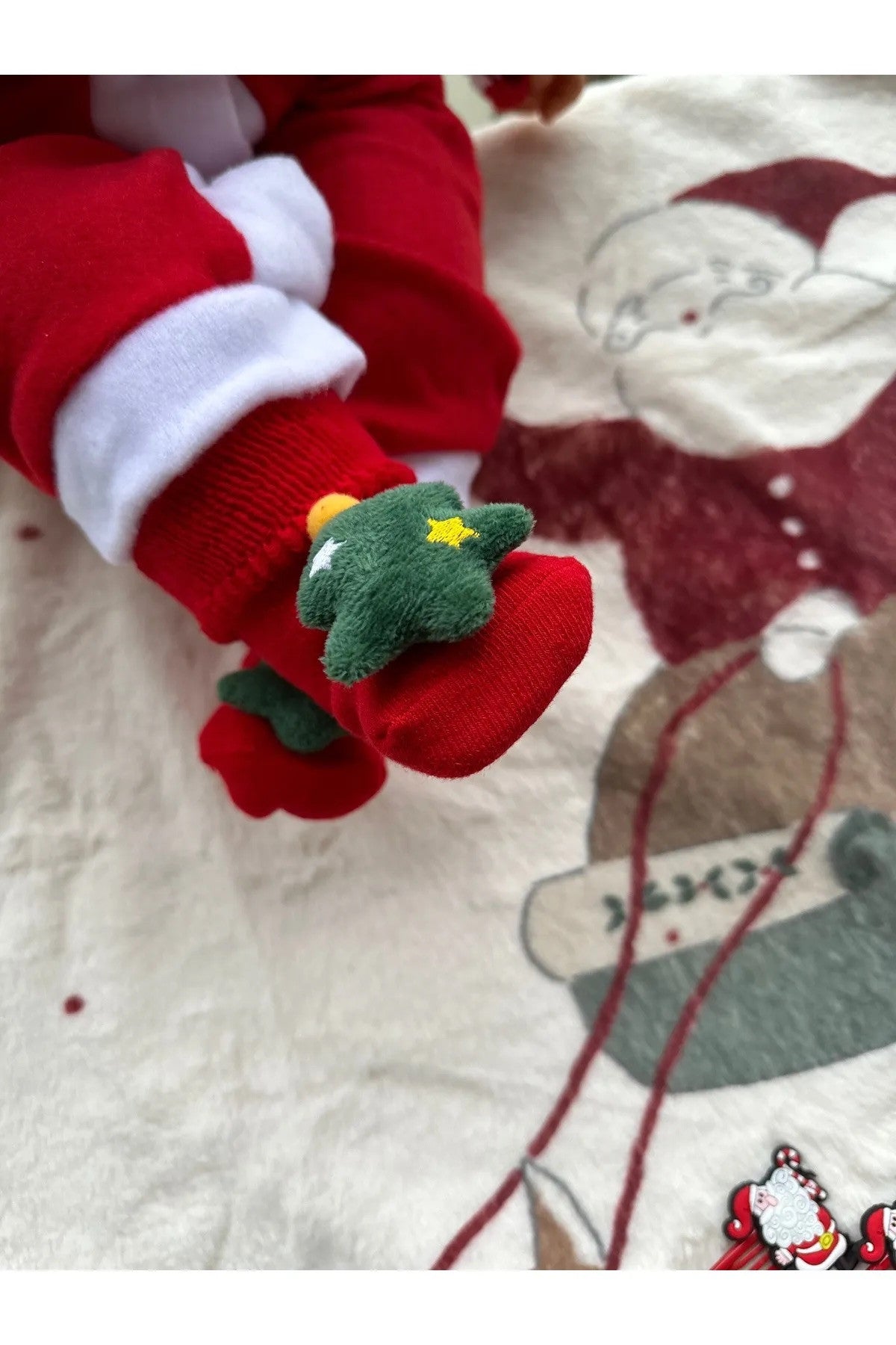 Peluş 3d Yılbaşı Ağaç Figürlü, Eğlenceli Bebek Çorabı