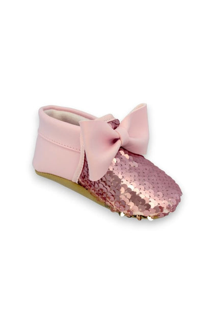 Pembe Pul Payetli Fiyonklu Kız Bebek Patik