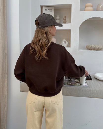 Kahverengi Basic Crop Sweatshirt