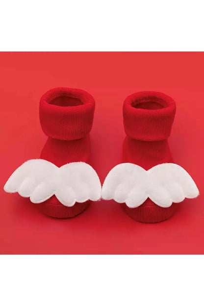 Kırmızı Peluş Melek Kanatlı Bebek Çorabı
