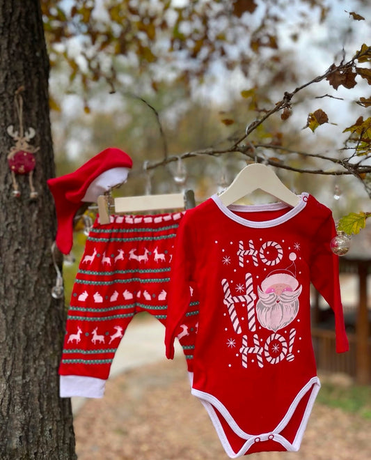 Yılbaşı Temalı Ho Ho Ho Noel Baba Desenli 3'lü Bebek Takım