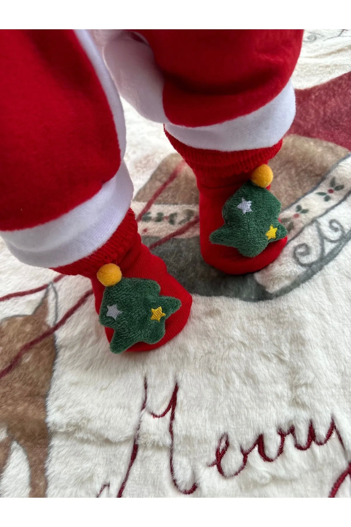 Peluş 3d Yılbaşı Ağaç Figürlü, Eğlenceli Bebek Çorabı