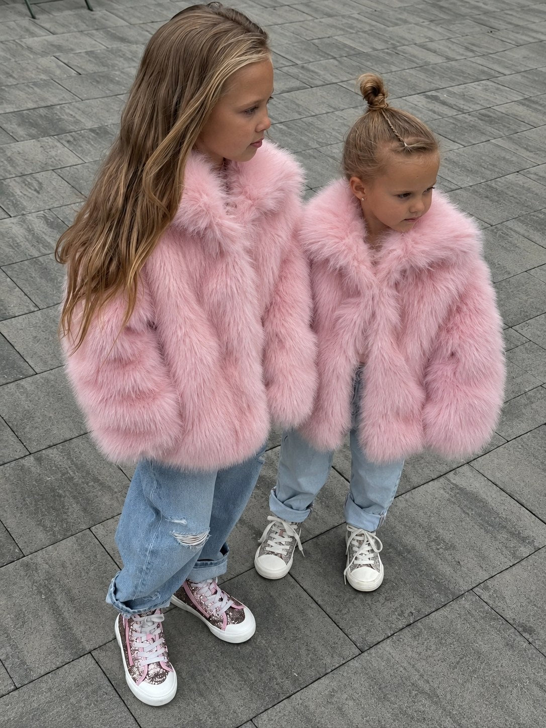 Kız Çocuk Pembe Peluş Kürk Mont