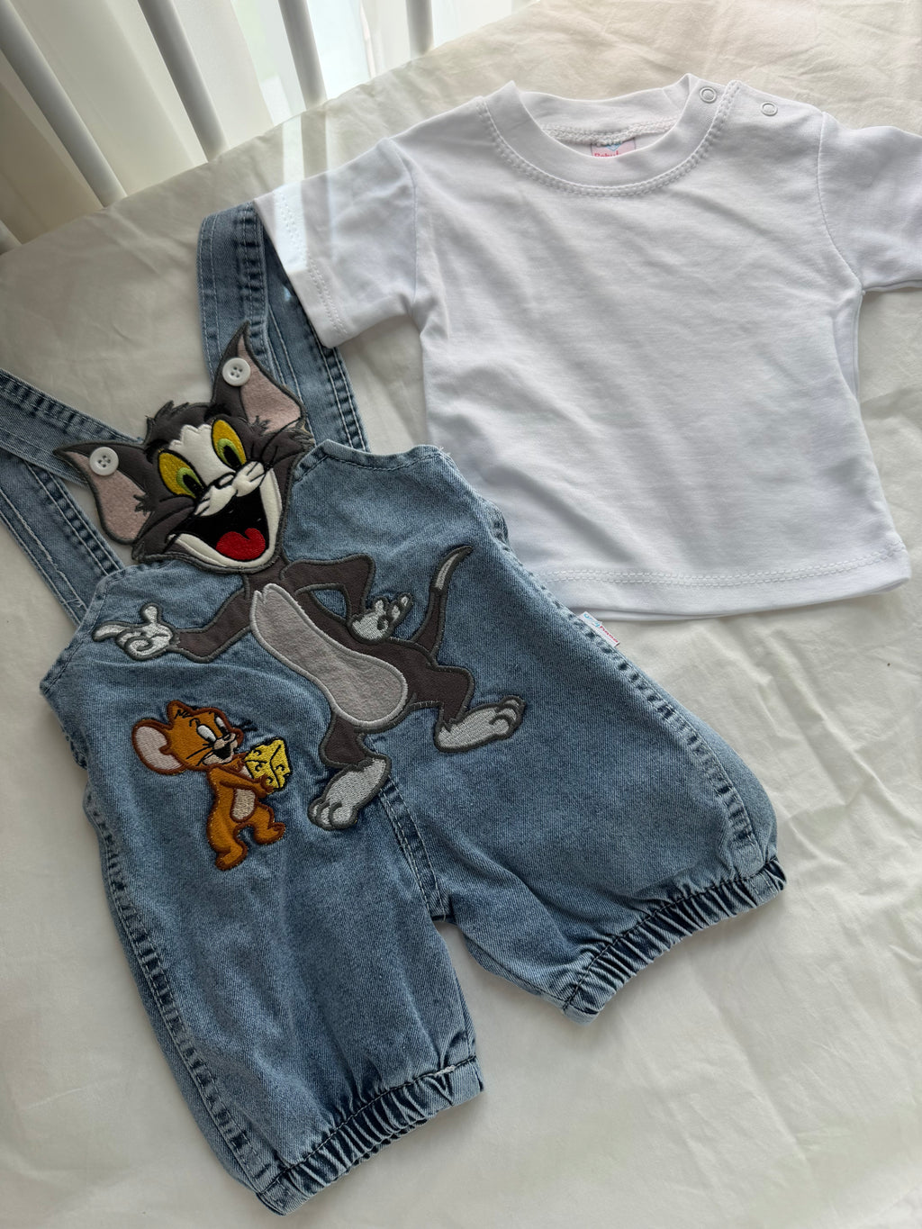 Denim Tom ve Jerry Unisex Bebek Salopet