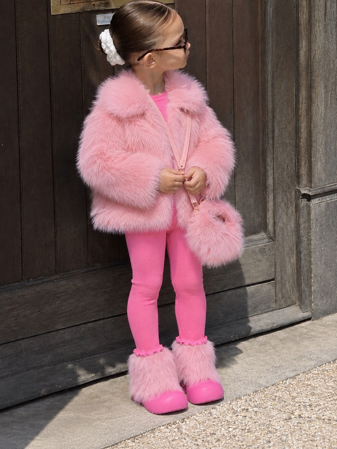 Kız Çocuk Pembe Peluş Kürk Mont