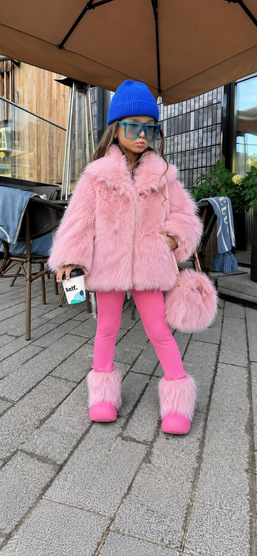 Kız Çocuk Pembe Peluş Kürk Mont