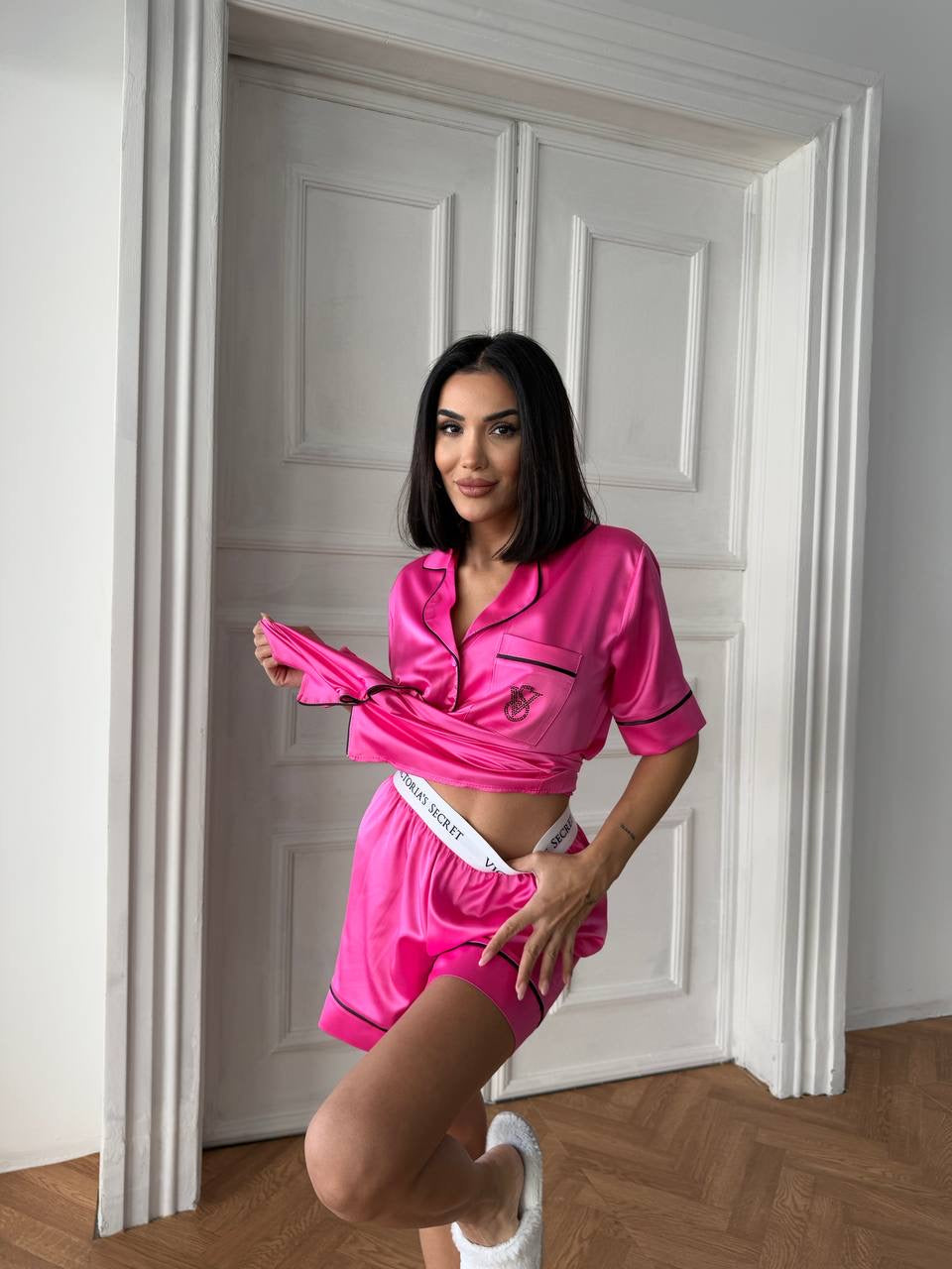 Fuşya Saten Vs Kadın Pijama Takımı