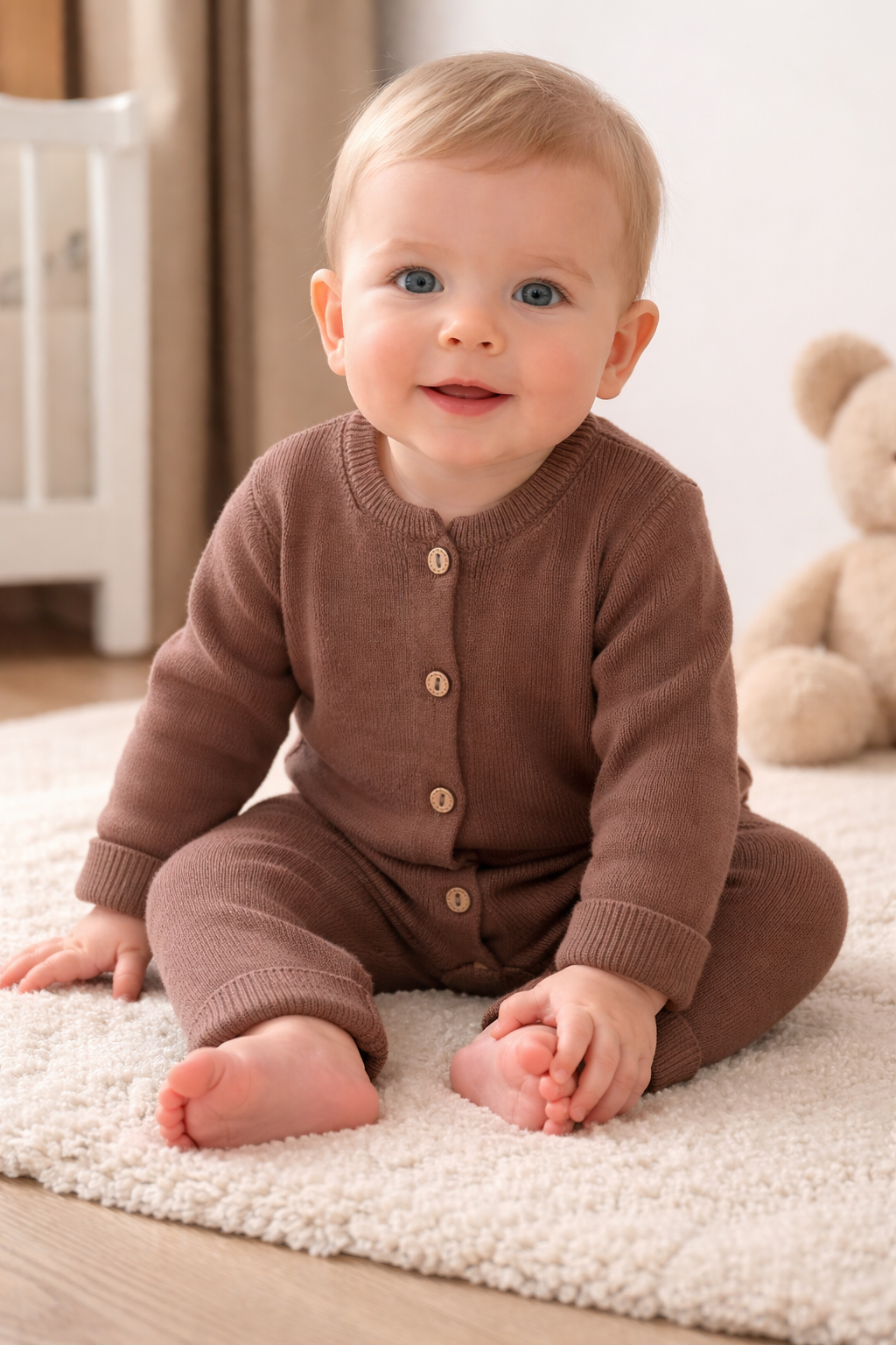 Kahverengi Triko Unisex Bebek Tulum