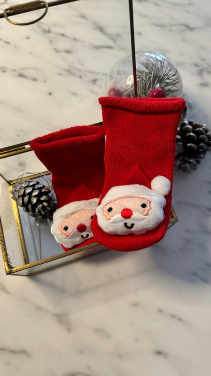 Peluş 3d Noel Baba Figürlü, Eğlenceli Bebek Çorabı