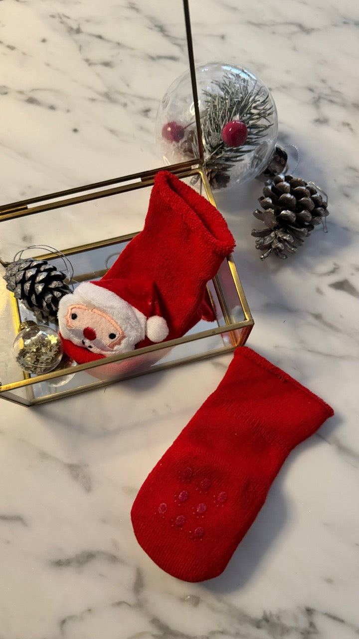 Peluş 3d Noel Baba Figürlü, Eğlenceli Bebek Çorabı