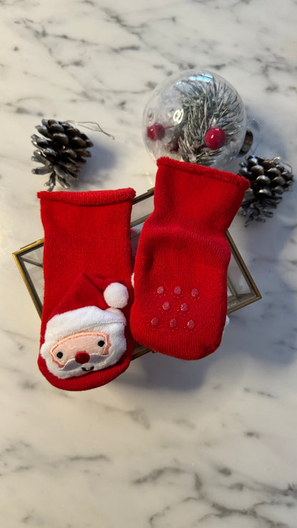 Peluş 3d Noel Baba Figürlü, Eğlenceli Bebek Çorabı