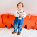 Mavi Ayıcık Figürlü Erkek Bebek Denim Tulum Takım