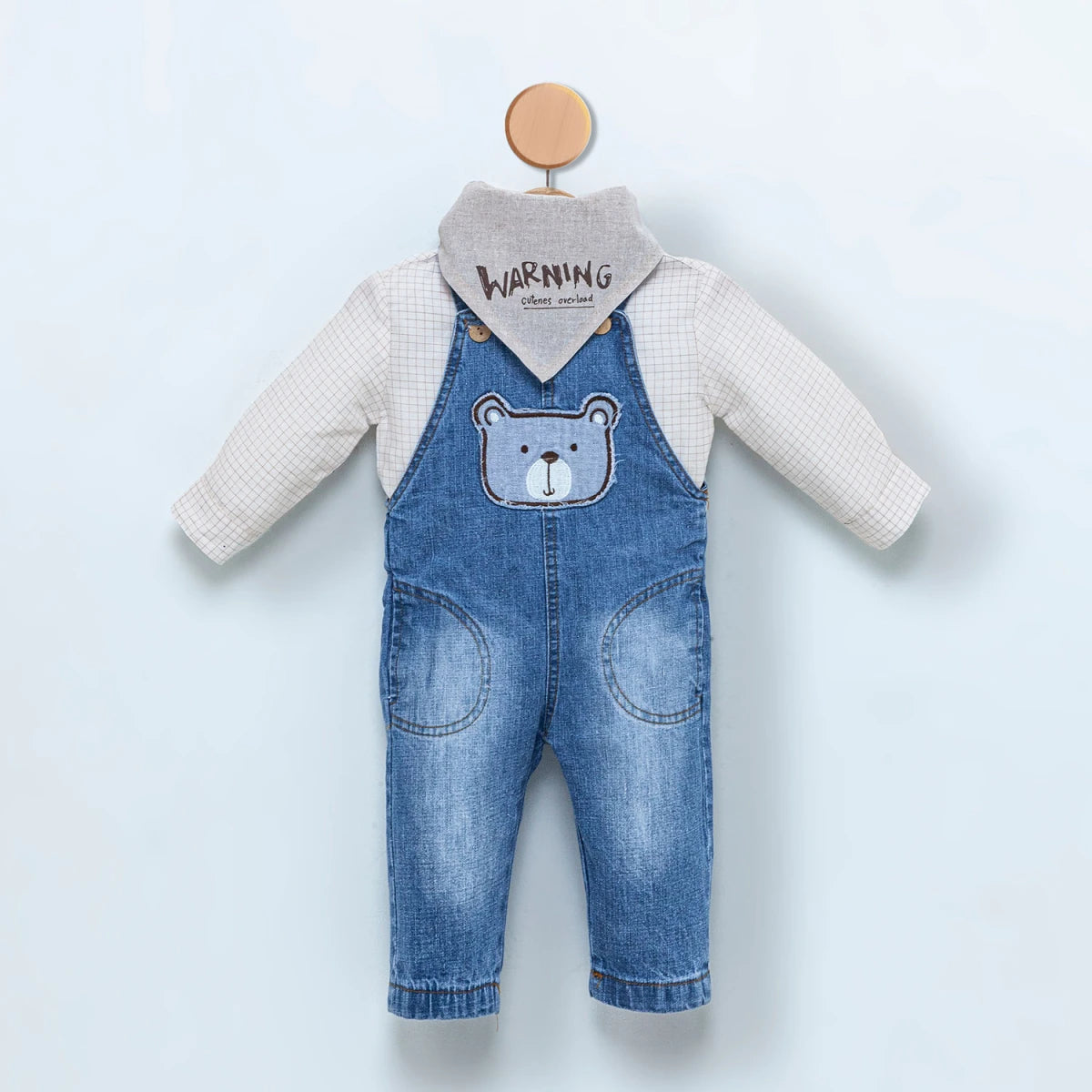 Mavi Ayıcık Figürlü Erkek Bebek Denim Tulum Takım